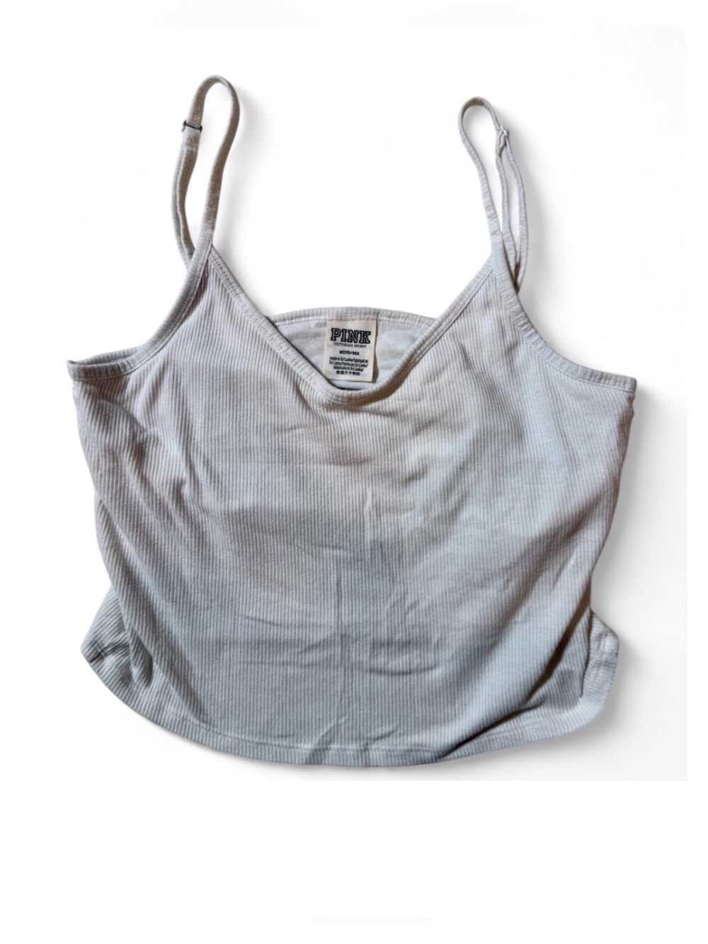 PINK Victoria’s Secret White Ribbed Cropped Cami Adjustable Straps Women’s M
